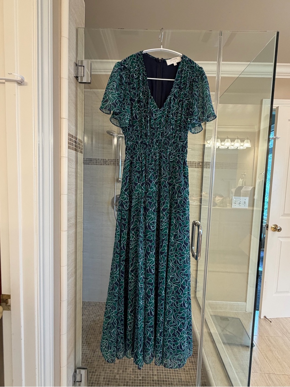 La Ligne Teal & Navy Patterned Midi Dress size XS